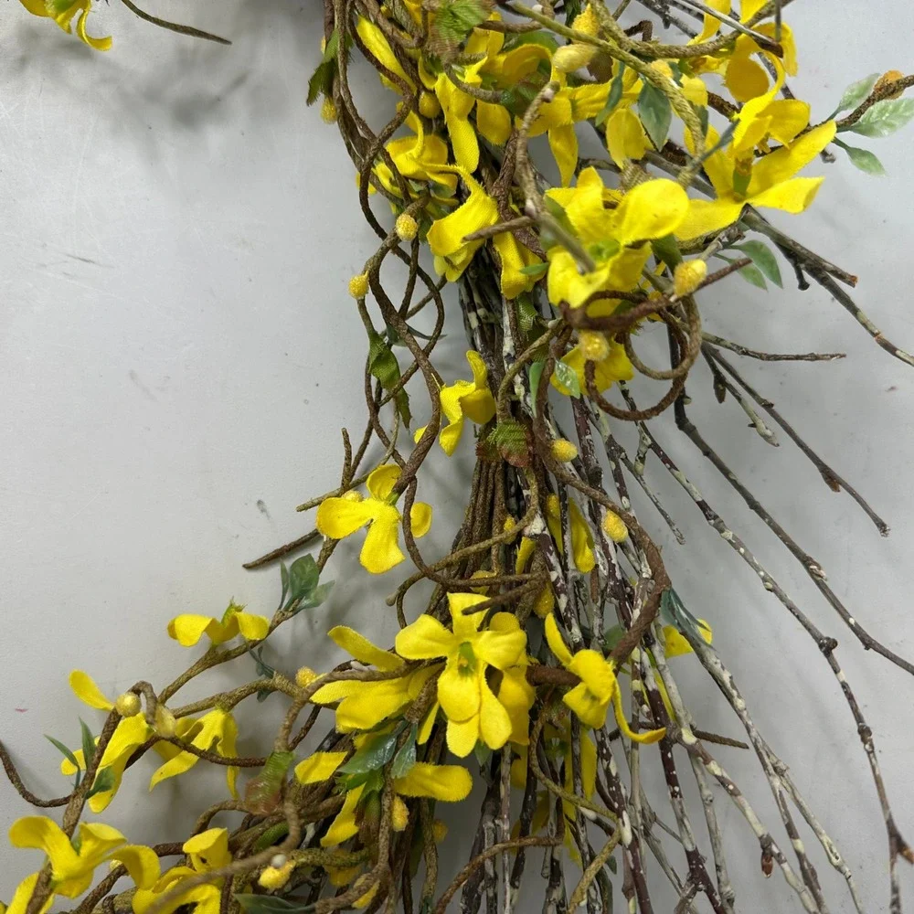 Yellow Forsythia Wreath 18 Inch Faux Floral Twig Grapevine Farmhouse Decor
